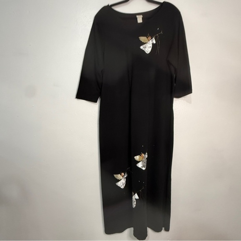 Karla Marie Casual Black Maxi Holiday Dress w/Angel Accents. Cotton Blend Sz XL.